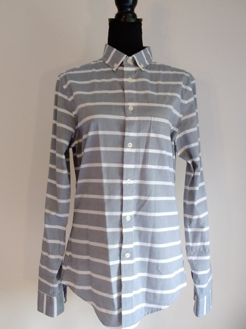 Goodfellow & Co Gray Blue Striped Long Sleeve Button Down Sz S